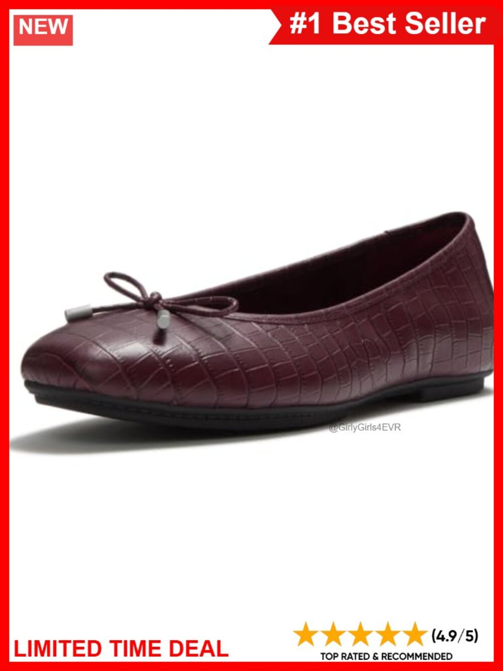 Croc-Embossed Leather Ballet Flats with Arch Support